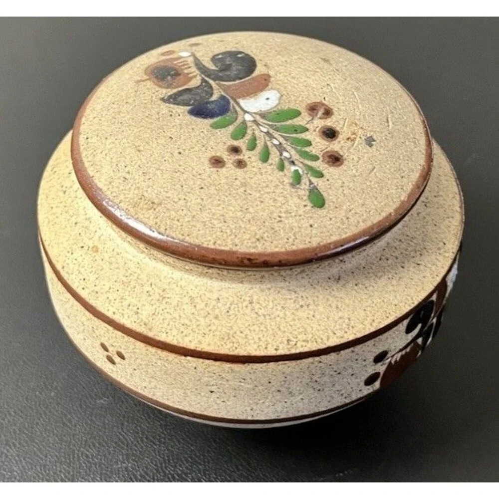 Mexican Tonala Pottery Stoneware Jar & Lid Stash Trinket Storage Container #G